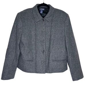 LANDS END Women's Gray Wool Blazer Jacket, 14, Plus, Cropped, Lined, Oversize